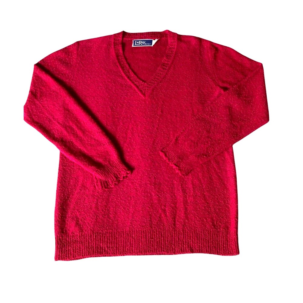 Vintage 70's‎ LeRoy Knitwear Womens Large Sweater V Neck Red Acrylic Nylon